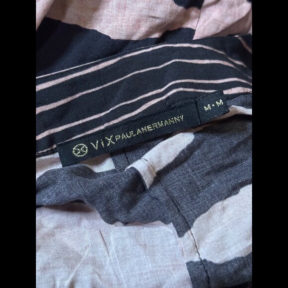 Vix Paul Hermanny Dress Medium Black Multicolor Deep V Neck Zebra Art Kimono - Picture 6 of 7